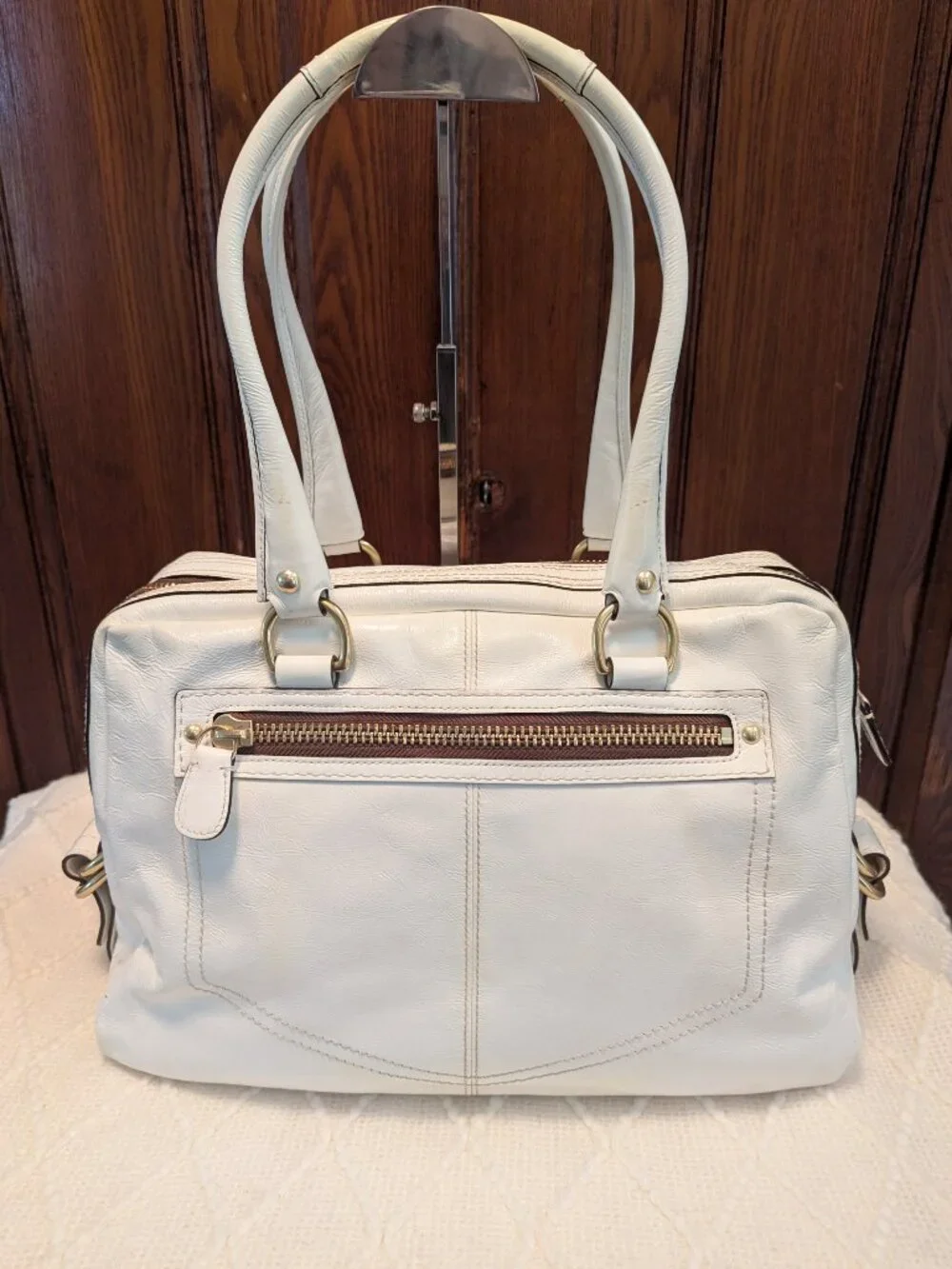 Coach F13051 Y2k Limited Edition Peyton Legacy Satchel White Patent Leather